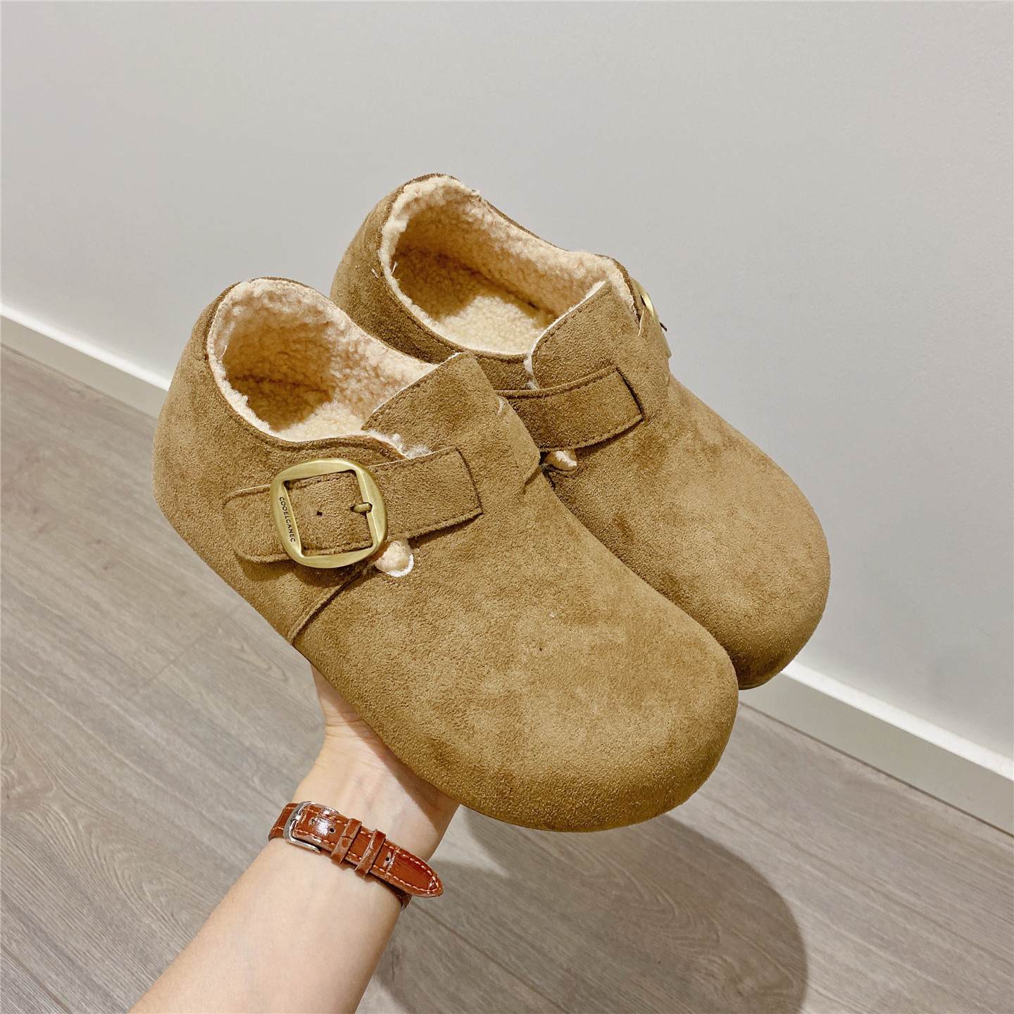 复古毛毛鞋勃肯鞋内增高百搭单鞋女乐福鞋2025冬季新款加绒棉鞋女