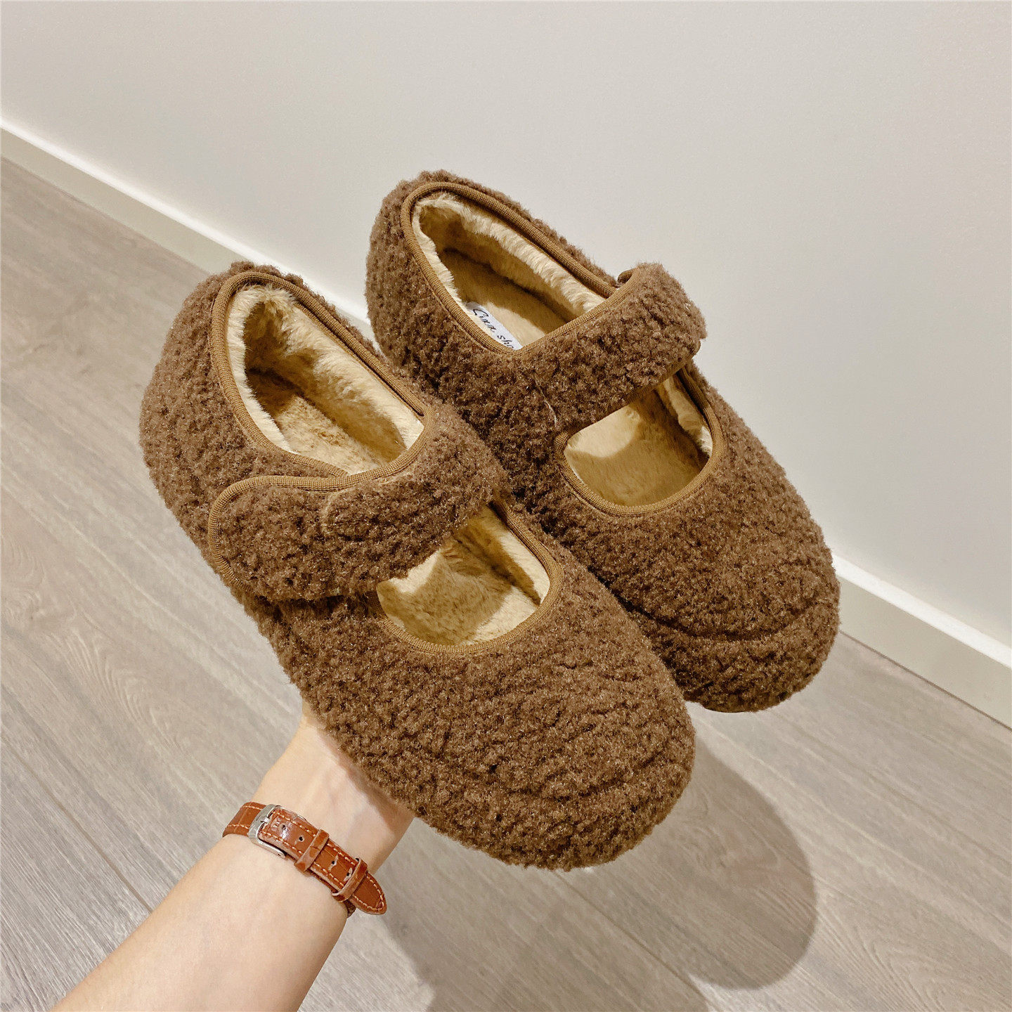 毛毛鞋魔术贴加绒保暖单鞋女2025冬季新款韩版软底平底棉鞋豆豆鞋,女鞋,浅口单鞋,淘宝优惠券,粉丝福利购,淘宝优惠卷