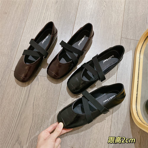 玛丽珍鞋魔术贴松紧带单鞋女2026秋季新款韩版软底平底浅口豆豆鞋