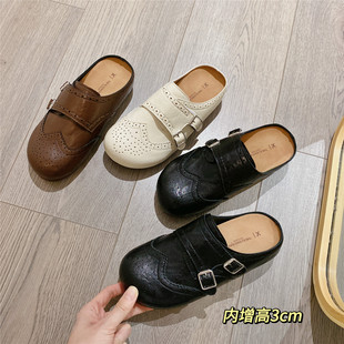 复古搭扣勃肯鞋皮面包头半拖女2026春季新款韩版厚底松糕拖鞋女鞋