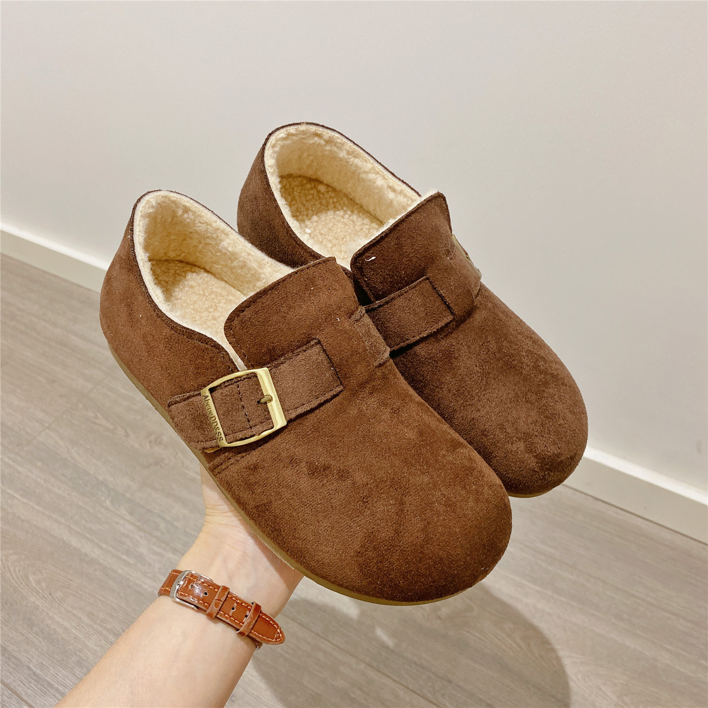 复古毛毛鞋勃肯鞋内增高百搭单鞋女乐福鞋2025冬季新款加绒棉鞋女