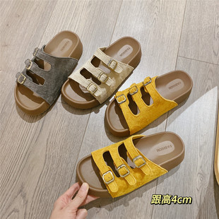 复古勃肯鞋搭扣厚底松糕拖鞋女夏外穿2026夏季新款韩版沙滩拖凉拖