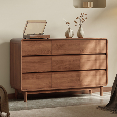 实木九斗柜卧室靠墙置物柜床尾抽屉式储物柜立柜胡桃色斗柜收纳柜