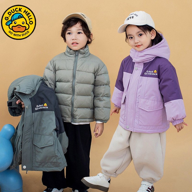 2025冬新款小黄鸭儿童红色羽绒服