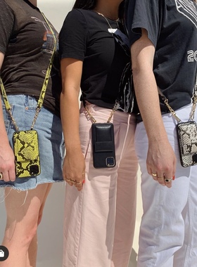 现货 美国Sonix挂绳肩带斜跨皮质蛇纹卡包iPhone11/Pro/max手机壳