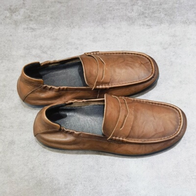 春季真皮豆豆鞋男款一脚蹬懒人软底乐福鞋透气手工休闲皮鞋男开车