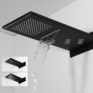 304不锈钢黑色哑光长方形两功能顶喷头瀑布式 大出水量洗澡莲蓬头