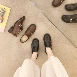 英伦复古福乐小皮鞋内增高单鞋女2026雕花黑色百搭小个子牛津皮鞋