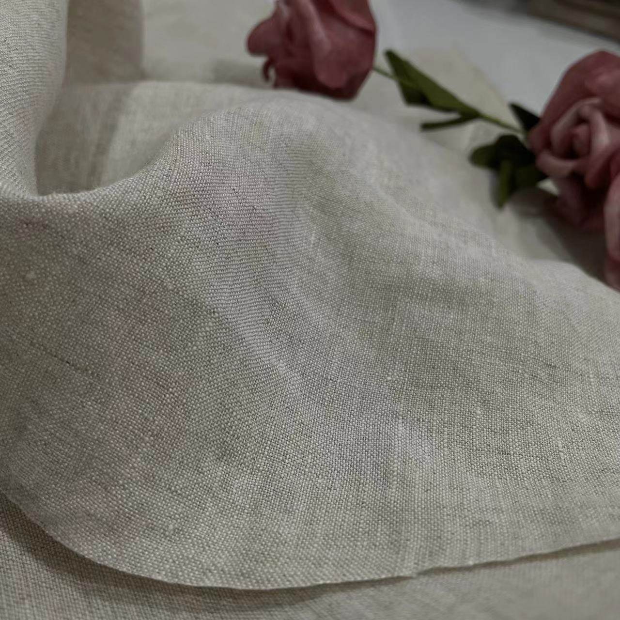 雨露麻砂洗麻本色14支纯亚麻幅宽150裤子袍子衬衣西服面料