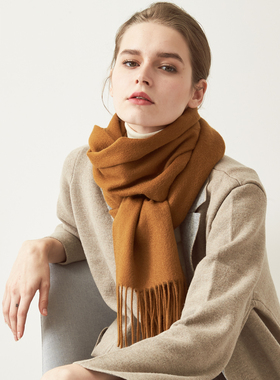 山羊绒围巾女秋冬水波纹cashmere韩版男加厚百搭时尚保暖气质窄版