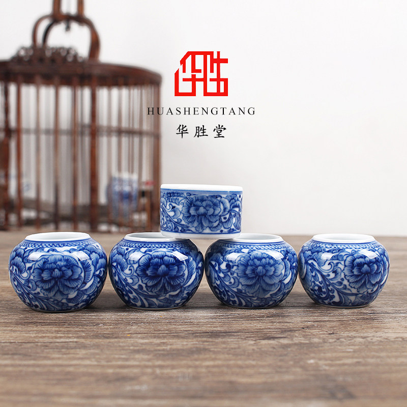 华胜堂 景德镇手绘青花缠枝牡丹红子罐鸟食罐小鸟杯水罐 鸟笼配件,宠物/宠物食品及用品,鸟禽喂食器/喂水器,淘宝优惠券,粉丝福利购,淘宝优惠卷