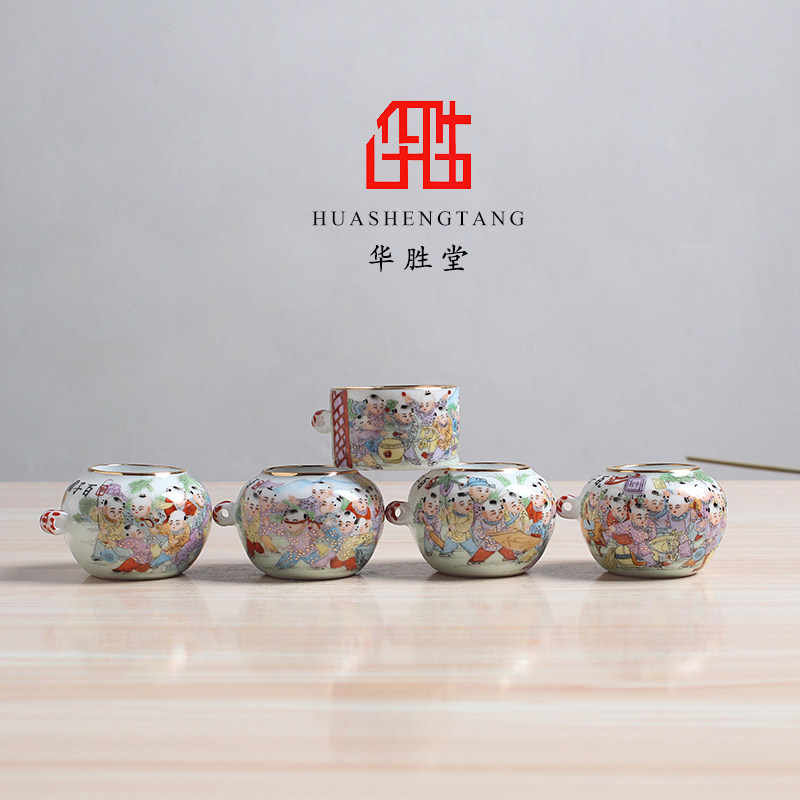 景德镇手绘金口百子图配件鸟食罐