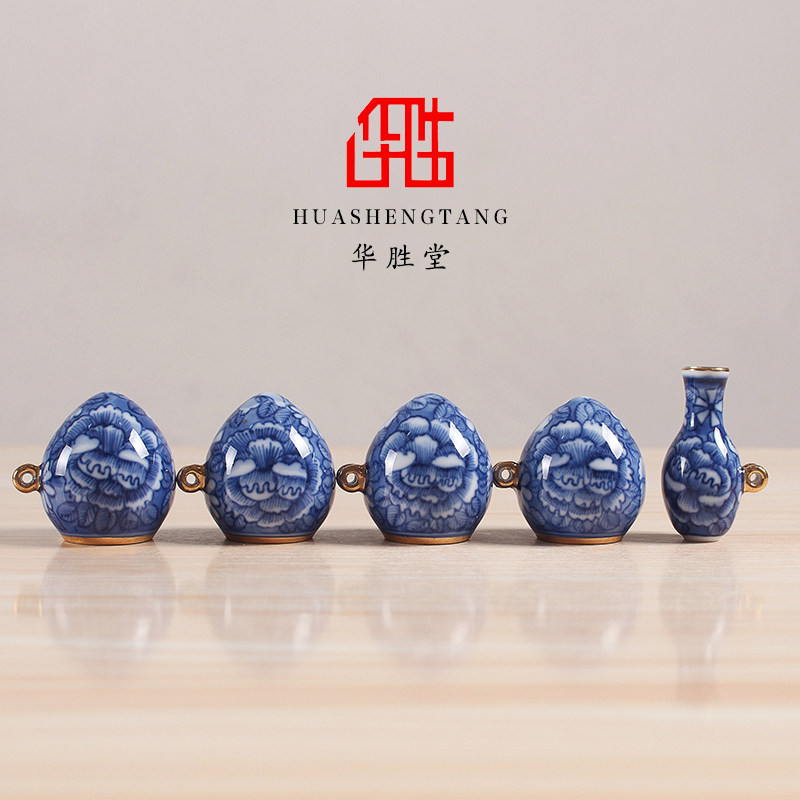 华胜堂手绘青花口金鸟杯绣眼罐