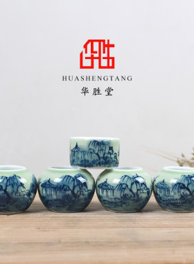 华胜堂 景德镇手绘青釉青花红子罐鸟食罐小鸟杯水罐 鸟笼配件