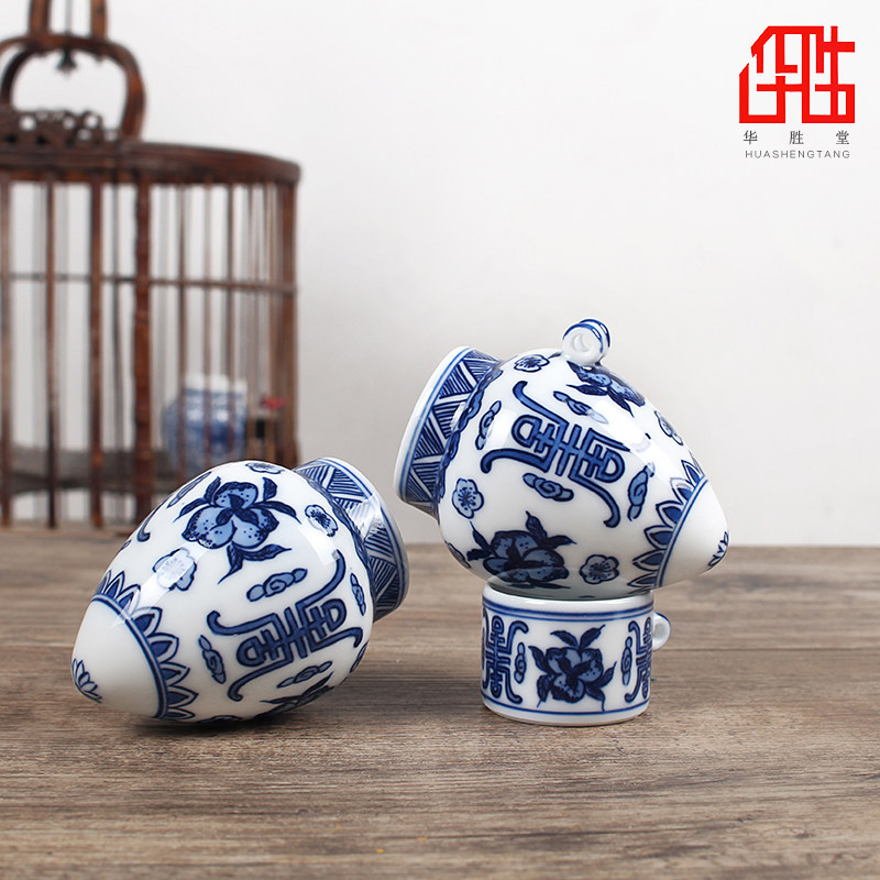 华胜堂 景德镇手绘青花上海鸡心画眉罐鸟食罐鸟杯鸟缸 鸟笼配件