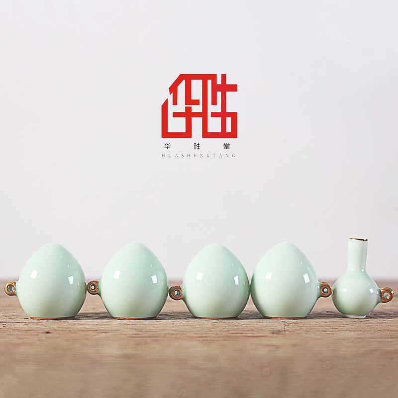 镶金青釉波笼五件套小鸟杯绣眼