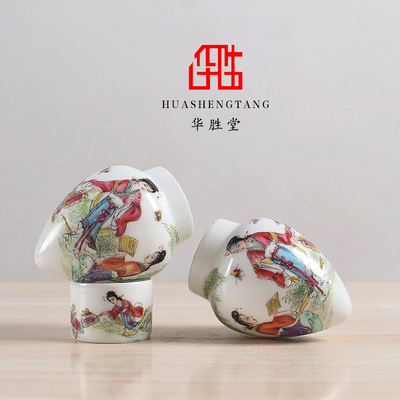 江西景德镇华胜堂粉彩手绘宝钗扑蝶上海鸡心画眉缸鸟缸鸟笼配件