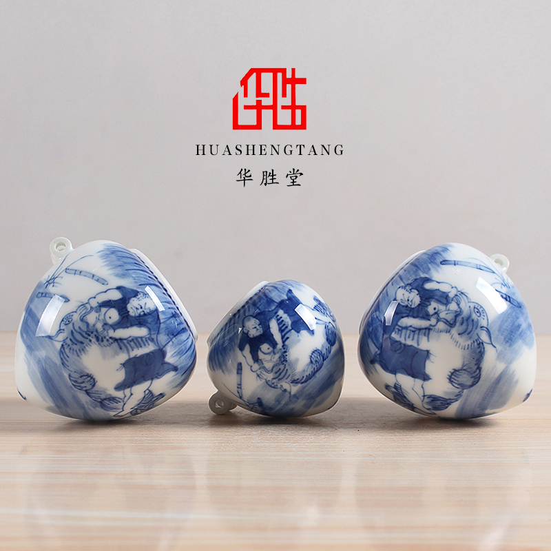 华胜堂 景德镇青花伏虎罗汉大号鸡心罐鸟食罐画眉缸鸟杯 鸟笼配件