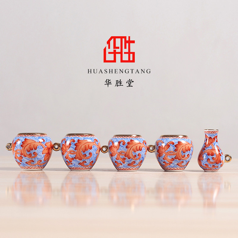 华胜堂 景德镇手绘描金口凤尾草缠枝莲食罐鸟杯绣眼杯 鸟笼配件