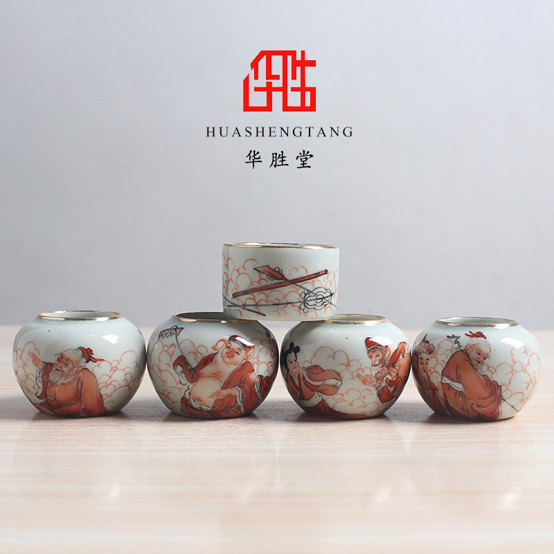 华胜堂 景德镇手绘描金口西游记鸟食罐鸟具小鸟杯水罐 鸟笼配件