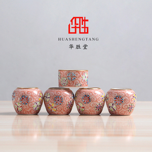 华胜堂 景德镇手绘凤尾草皮球花描金小鸟杯鸟食罐 鸟笼配件