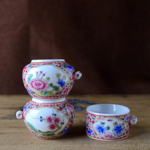 华胜堂 景德镇手绘粉彩四季花点颏罐水鸟杯鸟食罐 鸟笼配件