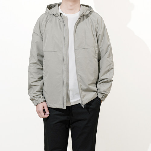 26春夏玛汀 帝人密可柔绵感防泼水 薄款纯色拉链连帽都市夹克男