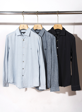 春季玛汀 高级亚麻棉混纺 蓝色灰色薄款合身商务时尚长袖衬衣男