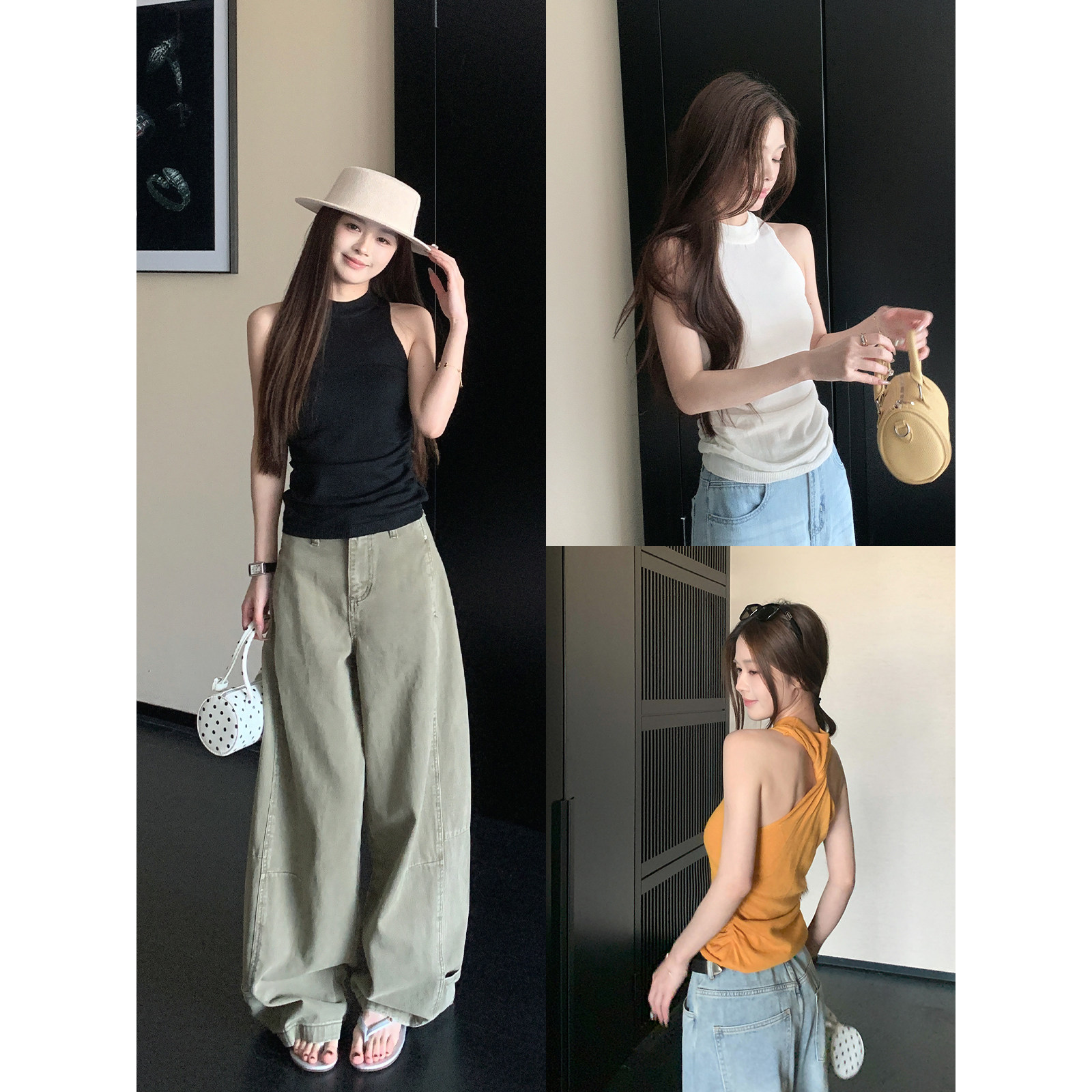 MG小象 诺丁山之夏'舒适挂脖露背针织上衣女夏季气质设计感上衣