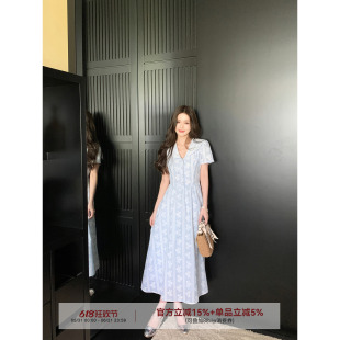MG小象 【海盐假日】显瘦气质时尚夏季复古新品连衣裙女收腰长裙