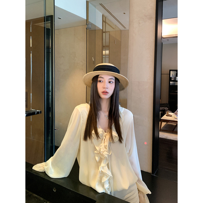 麦赛尔游记'荷叶边长袖雪纺衬衫