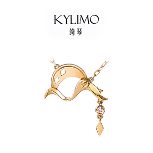 夜幕 原创设计k金钻石吊坠女黄金锁骨链礼物月与星项链 KYLIMO