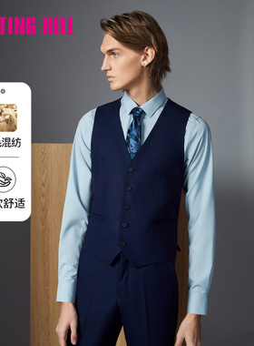 诺丁山蚕丝羊毛西装马甲男藏蓝色职业商务高级感男士马夹NG520003