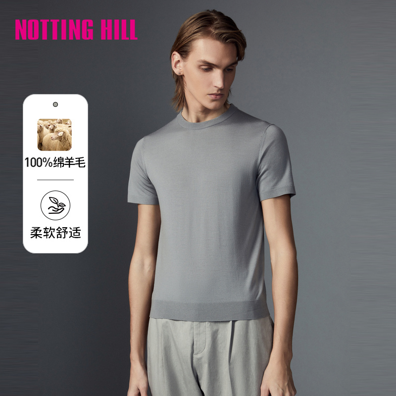 依文休闲短袖纯绵羊毛舒适圆领T恤男士夏简约商务NF620992