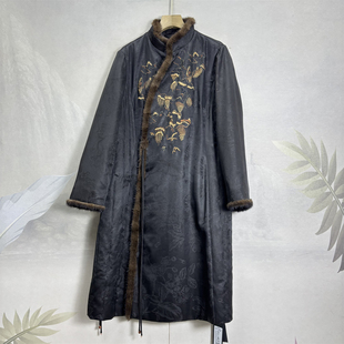 诗家~高货！满分桑蚕丝香云纱90白鹅绒真丝长款羽绒服刺绣外套女