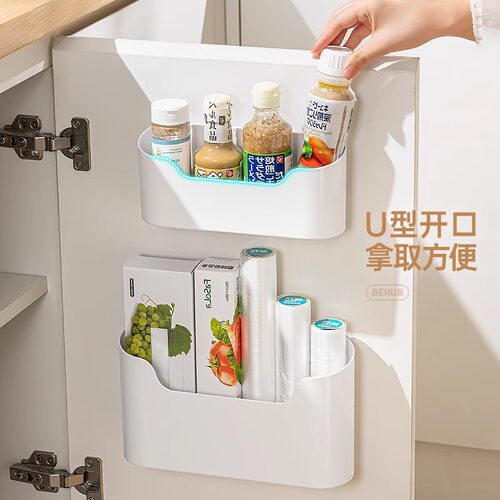 厨房柜门内侧收纳盒壁挂式保鲜膜橱柜内收纳卫生间浴室冰箱置物架