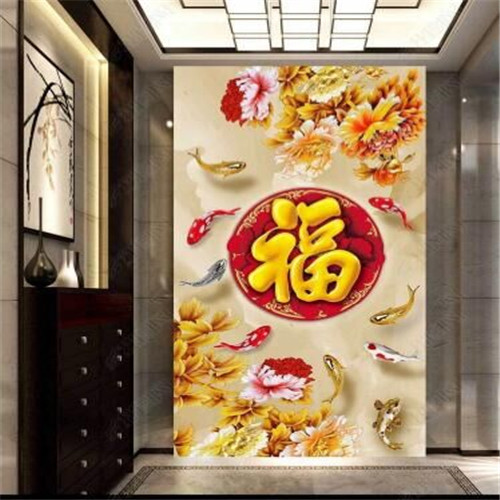 瓷砖背景墙 现代简约北欧装饰中式客厅玄关壁画 玉雕瓷砖背景砖