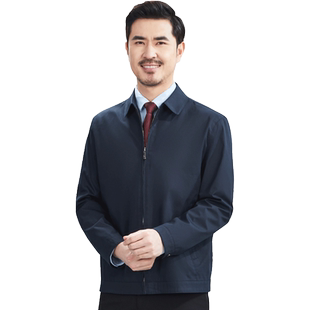 红都翻领棉夹克男装春秋款外套商务休闲中老年人男士经典工装