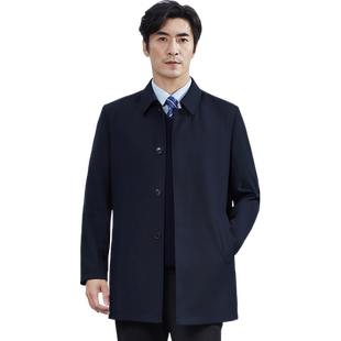 红都秋冬新款风衣男中长款翻领系扣正装商务开会中年父亲装外套