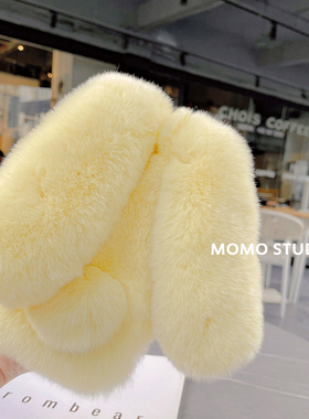 新年秋冬ins风小众创意兔耳朵獭兔毛毛保护套适用苹果17promax手机壳可爱萌系iphone16Pro/14/13/15软边斜跨