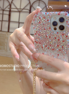 Mo原创适用iPhone12Promax奢华水钻手机壳xs挂链手提苹果14全包13