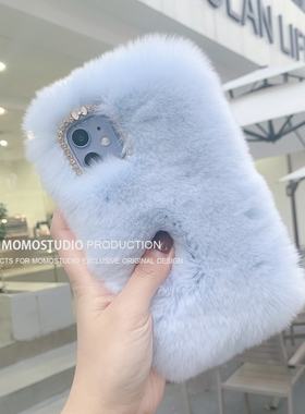 MOMO SUKI 原创日韩新款限定ins风温暖婴儿蓝獭兔毛绒手机软壳适用iPhone17Pro max16Pro毛茸茸可爱15奶蓝14