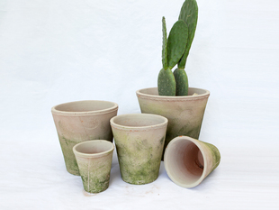 粗陶红陶仿古手工青苔做旧花盆多肉植物盆透气吸水泥瓦盆