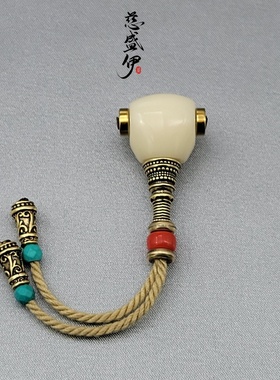 雪巴琉璃三通套装黄铜配饰文玩佛珠diy配饰。宽14*13*27mm