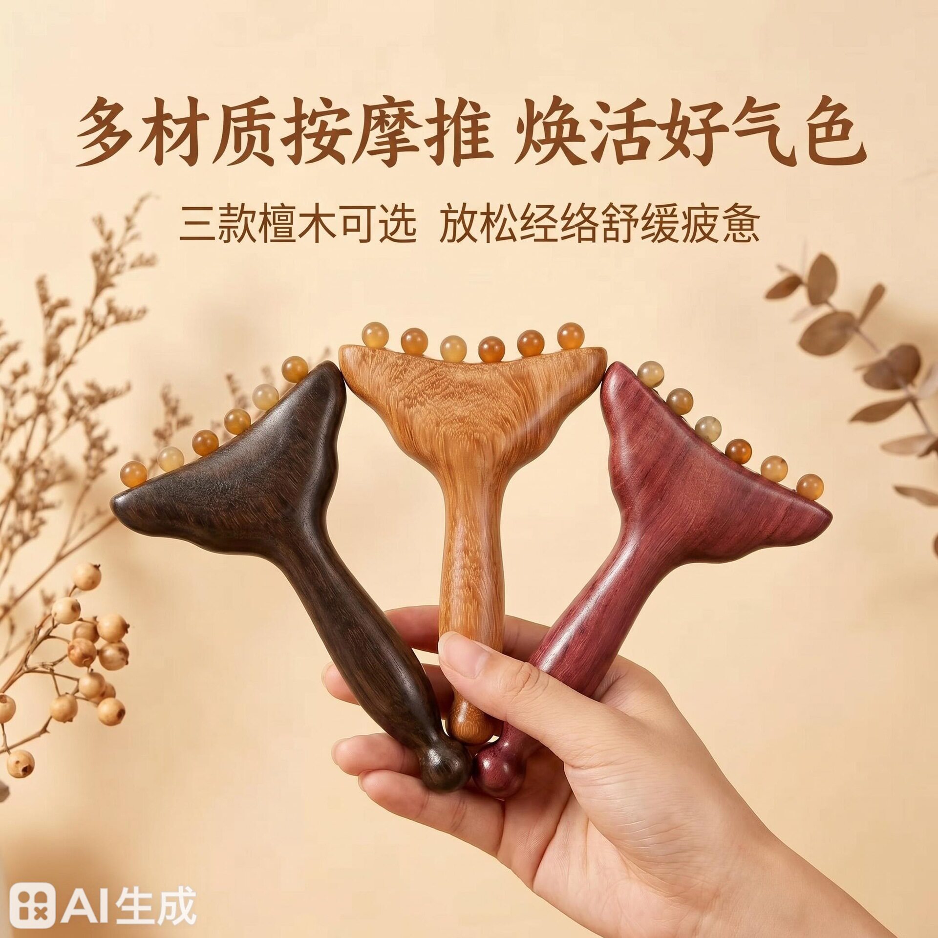 羊角小推子按摩经络刷檀木经络梳子脸部美容护肤拨筋棒天然按摩梳