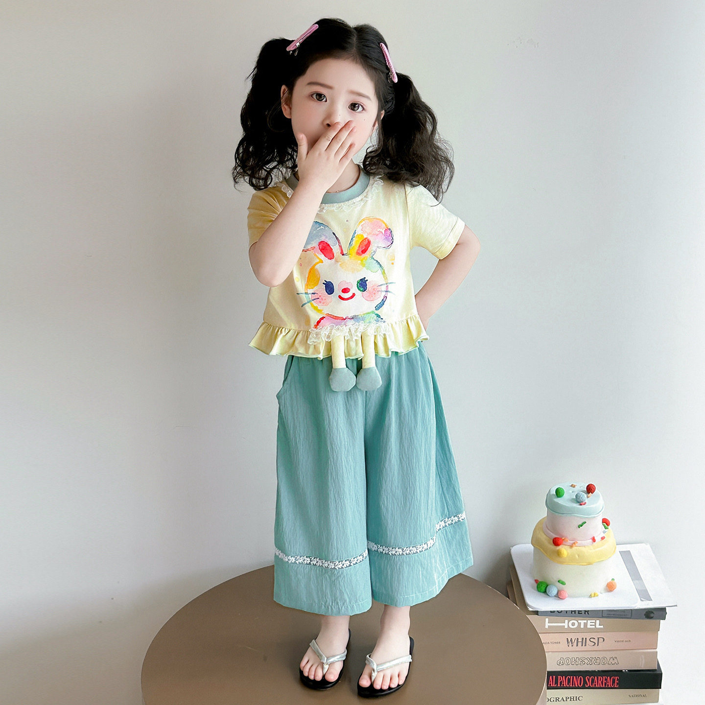 女童短袖防蚊套装夏季洋气小女孩炸街多巴胺儿童公主风夏装两件套