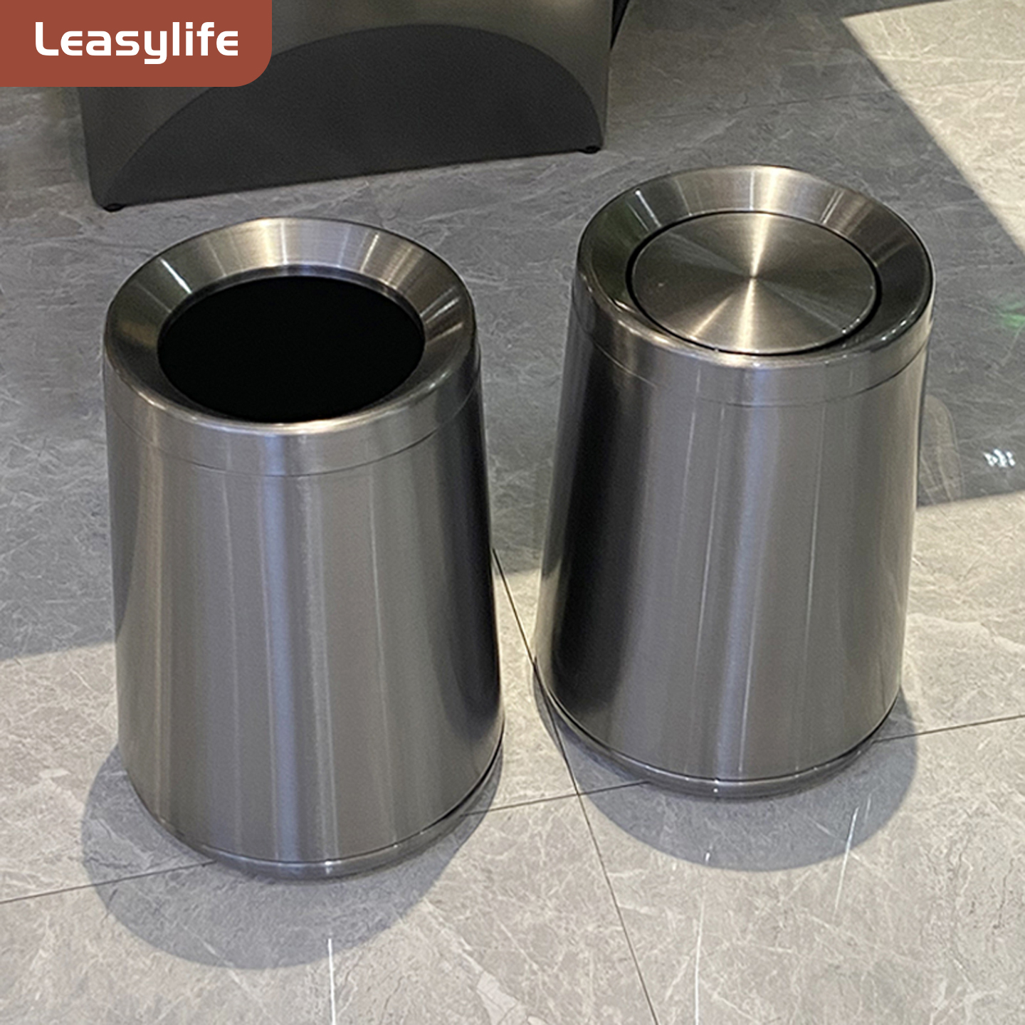 不锈钢锥形高档双层无摇盖垃圾桶