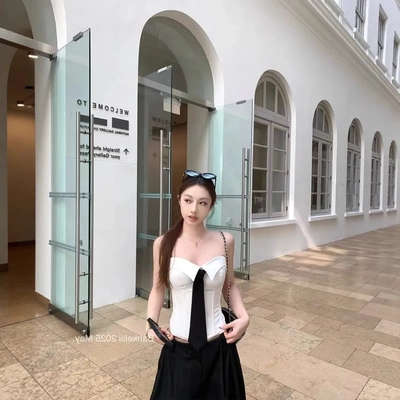 板栗可可Bankelili'姐感天菜'性感气质辣妹鱼骨领带收腰衬衫抹胸