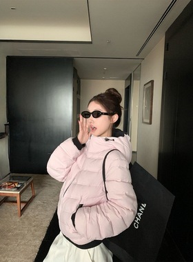 板栗可可Bankelili Mon*ler私服挚爱羽绒！排骨撞色连帽羽绒服女