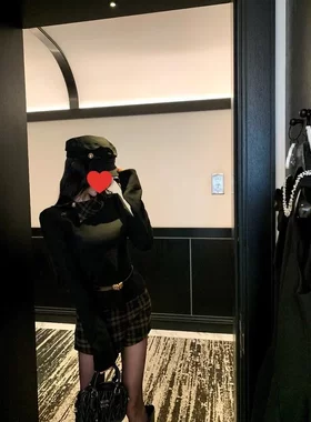 Barb Chill格子拼接长袖针织衫女秋vintage老钱风上衣假两件毛衣